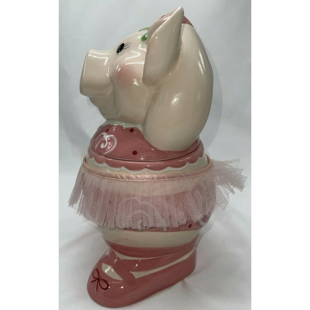 Vintage Ballerina Dancing Pink Pig with Tutu Ceramic Cookie Jar 11.5